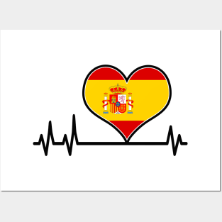 Spain Flag Heart Heartbeat EKG Posters and Art